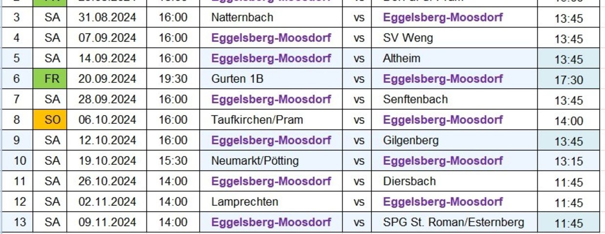 Spielplan 2024/2025